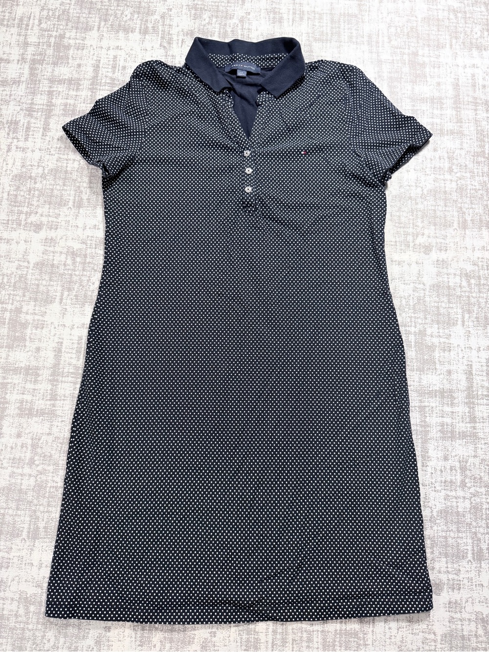 Tommy Hilfiger Navy Polka Dot Polo Midi Dress Size L, L34.5xPTP 19